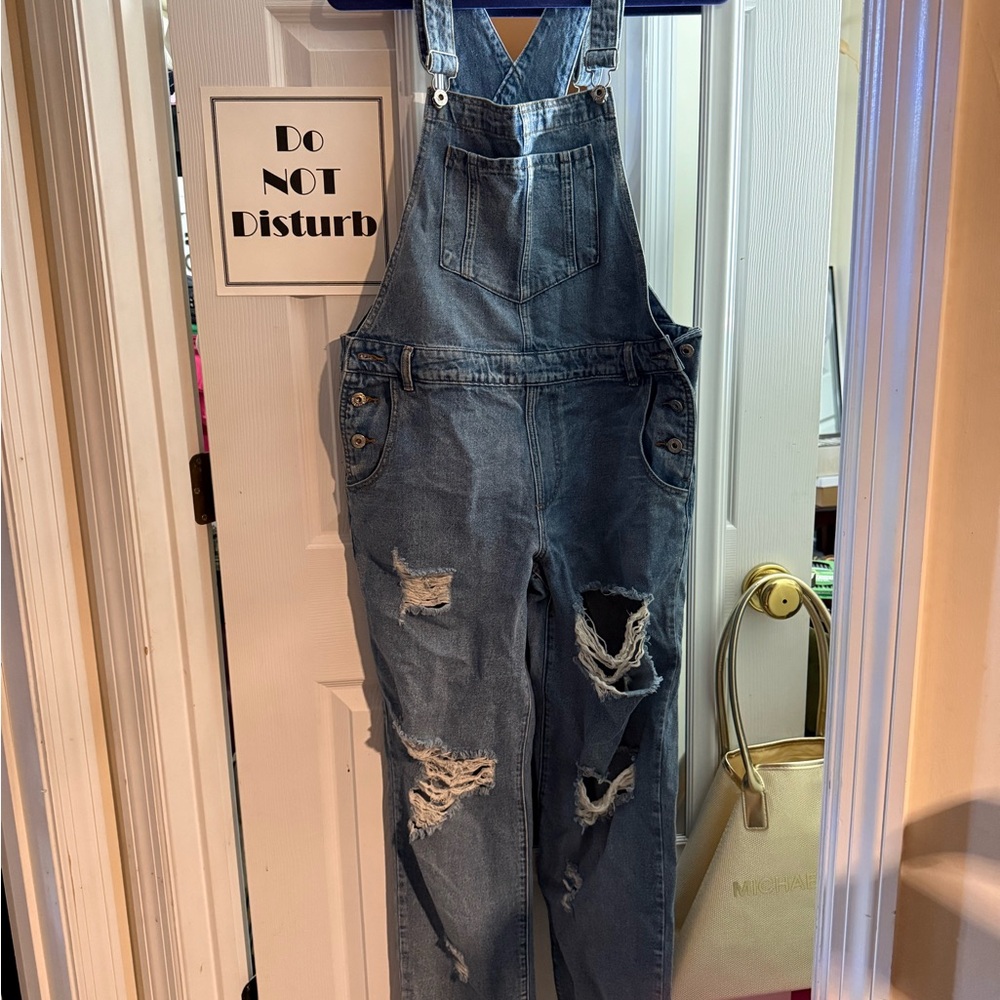 Distressed Denim Overalls
